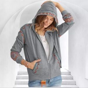 Driftwood Jeans Voyager Way Embroidered Zip-Up Hoodie